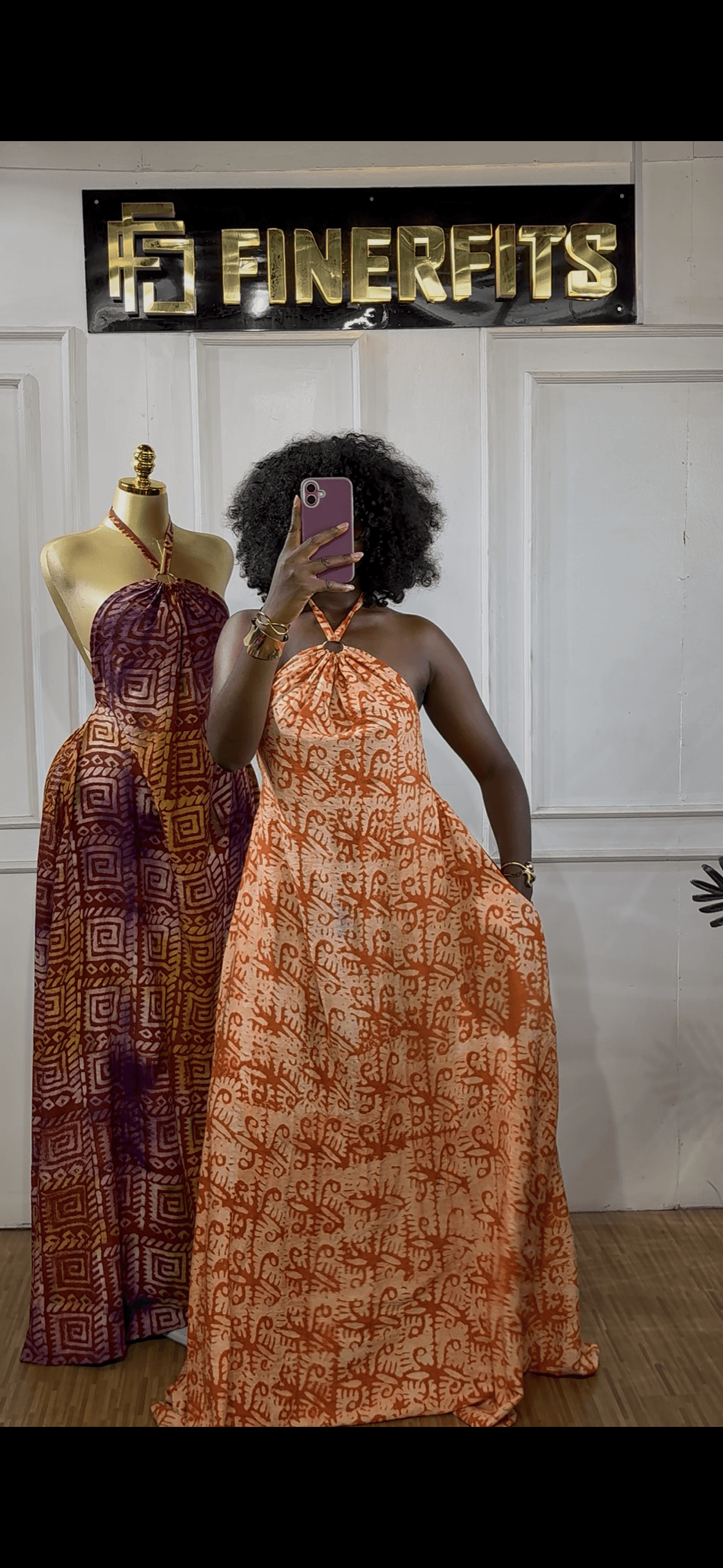 Adire long Backless dress